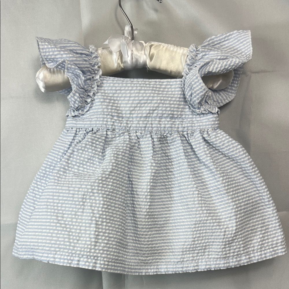 First Impressions blue and white stripe sear sucker dress size 0-3 months